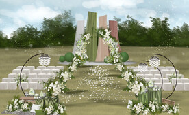 白绿色系户外婚礼现场效果图