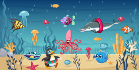 卡通海洋海底动物背景墙