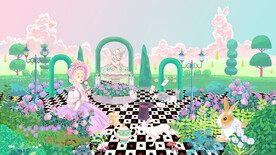 欧式少女下午茶花园手绘插画