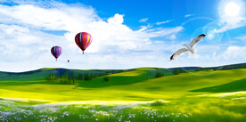 蓝天白云草地风景画