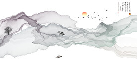 抽象水墨山水画