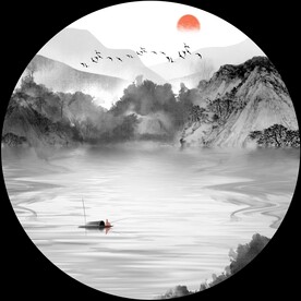 圆形意境山水画