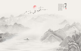 现代国画山水情背景墙