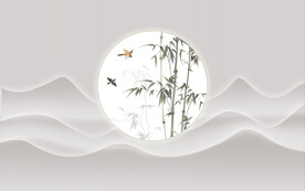 中式水墨竹子格栅背景墙