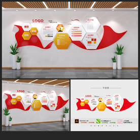 红色企业文化墙