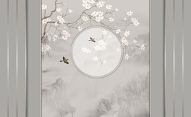 新中式花鸟画护墙板背景墙