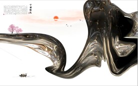 新中式抽象水墨山水风景背景墙