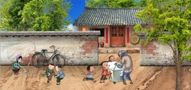 复古80后90后农村民居背景墙