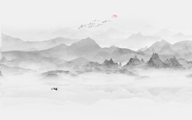 新中式壁画水墨山水画