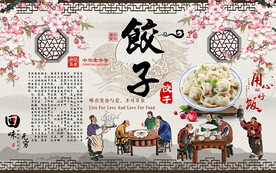中国风饺子美食工装背景墙