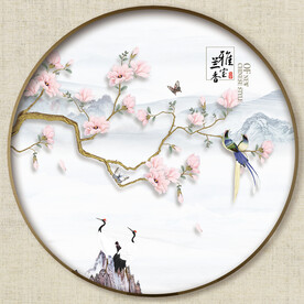 圆形中式山水花鸟画