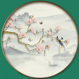 圆形中式山水花鸟画