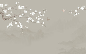 新中式工笔花鸟画背景墙