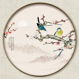 圆形中式山水花鸟画