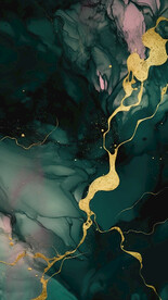 绿色水彩金箔抽象画