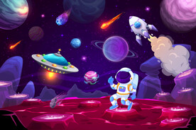 梦幻太空星球卡通宇航员火箭背景