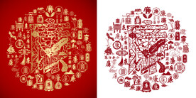 金红廉字窗花造型廉文化百廉图 