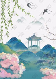 古风山水风景海报插画