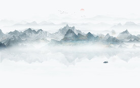 新中式床头山水画背景墙