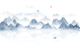 中式水墨山水画电视背景墙