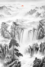 水墨迎客松玄关画