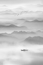 中式意境水墨山水玄关画