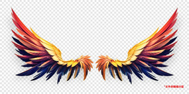 火红彩色动漫卡通羽毛翅膀
