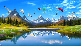 蓝天白云雪山湖泊