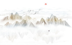 意境水墨山水画背景墙