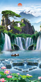 竖幅山水玄关画