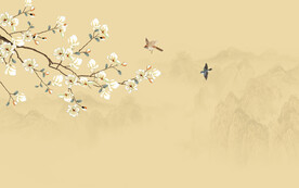 新中式玉兰花鸟画背景墙壁画