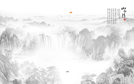 禅意水墨山水图