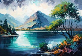 厚涂油画 湖光山色