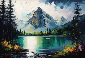 厚涂油画 湖光山色