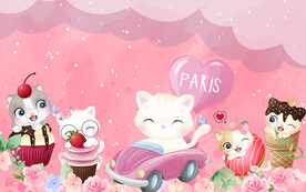 可爱猫粉红色背景