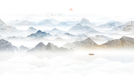 中式水墨山水画电视背景墙