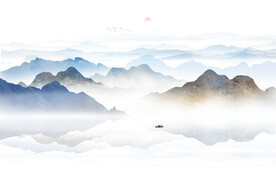 意境水墨山水画背景墙