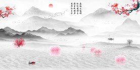 江南水墨客厅山水画