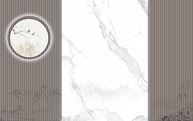 新中式格栅山水画背景墙