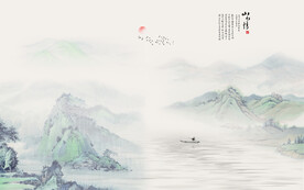 新中式水墨国画山水画背景墙