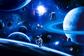 蓝色太空星球宇航员宇宙银河背景