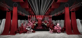 红色布幔水晶婚礼