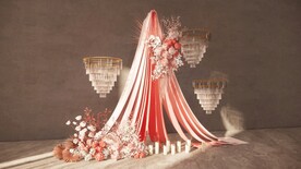 粉色布幔婚礼迎宾区