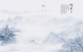 禅意水墨山水画