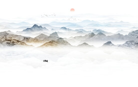 意境水墨山水画背景墙
