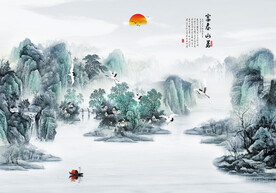 富春山居山水画壁画