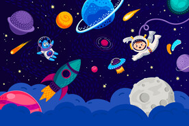 卡通星球太空火箭宇航员宇宙背景