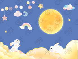 可爱兔子月亮云朵星星插画