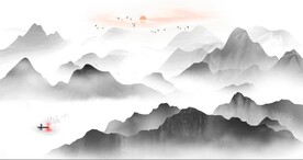 新中式抽象水墨山水风景背景墙