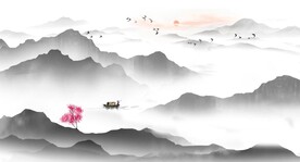 新中式抽象水墨山水风景背景墙